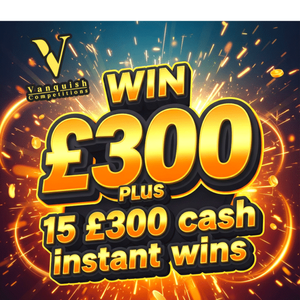 £300 tax free cash end prize plus 15 x £300 cash instant wins for just £1