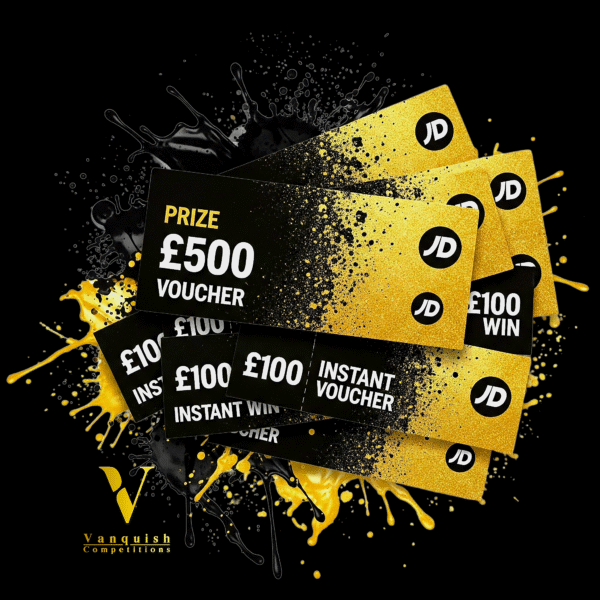 £500 JD voucher plus 3 x £100 cash instant wins and 3 x £100 instant JD vouchers