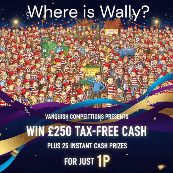 Can you spot wally? £250 end prize plus 25 instant cash prizes 1p