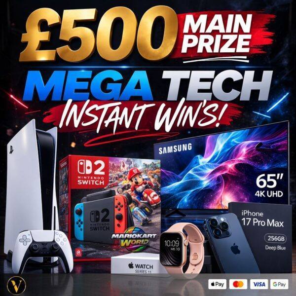 £500 MAIN PRIZE PLUS MEGA TECH INSTANT WINS