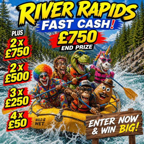 RIVER RAPID'S FAST CASH, £750 END PRIZE 11 INSTANT CASH PRIZES