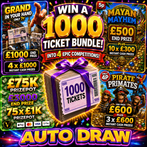 1000 TICKET BUNDLE INTO 4 EPIC COMPETITIONS AUTO DRAW ONLY 20P