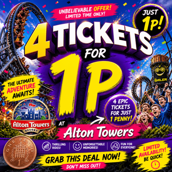 4 TICKETS TO ALTON TOWERS FOR JUST 1P