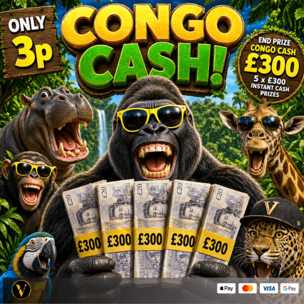 CONGO CASH £300 END PRIZE PLUS 5 X £300 INSTANT CASH PRIZES ONLY 3P