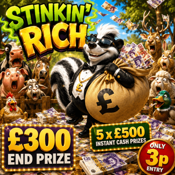 STINKIN RICH, £300 END PRIZE PLUS 5 X £500 INSTANT CASH PRIZES
